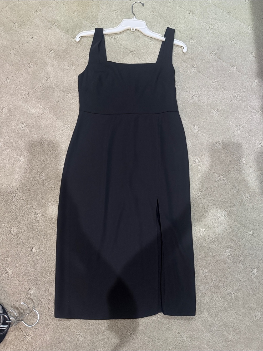 Aritzia Black Square-Neck Midi Sheath Dress with Side Slit